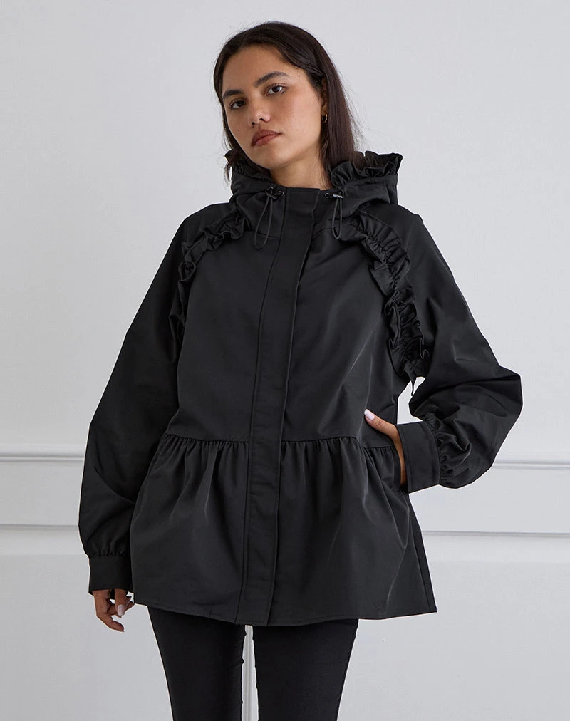Malcari Peplum Nylon Jacket in Black