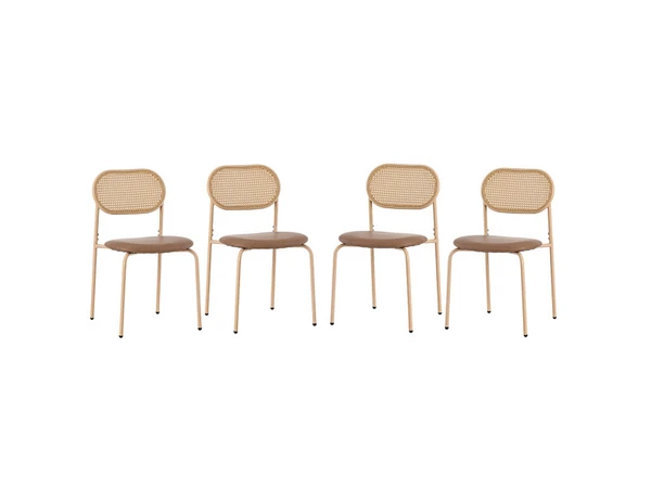 Chaise lot de 4 de salle à manger chaise de loisirs avec quatre pieds de support en métal chaise de loisirs en rotin marron