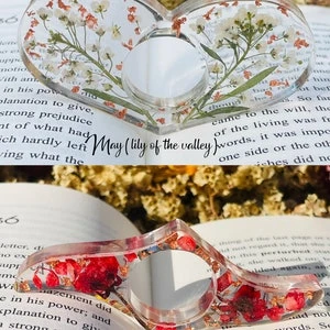 Real Birth Flower Book Page Holder, Floral Resin Thumb Page Holder, Page Spreader, Book Accessories, Book Lover Gift, Birthday Gift