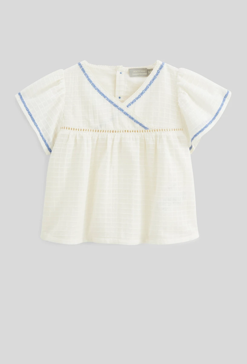 Blouse manches courtes col V en coton - collection Cérémonie
