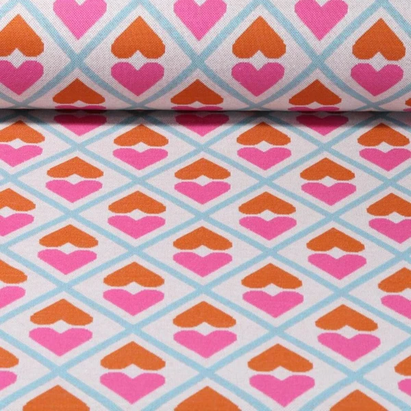 Jersey jacquard bio - Hamburger Liebe Hand on Heart ASS Beige Rose