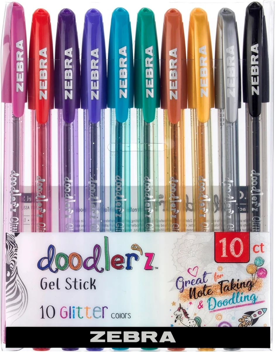 Zebra Pen Doodlerz Stylo gel à pointe grasse 1 mm Assortiment de couleurs paillettes 10 pièces