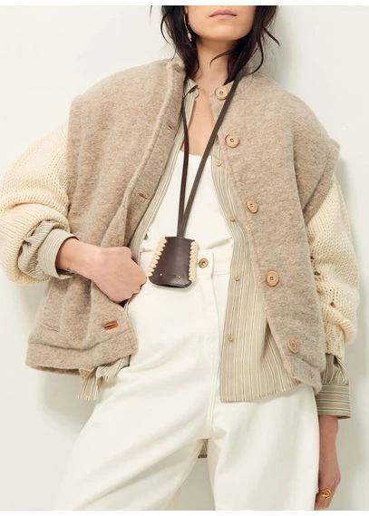 Veste sans manches en laine mélangée | Beige