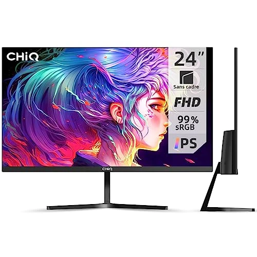 CHIQ Moniteur 24 Pouces, Full HD 1920x1080, 100Hz，Moniteur Ultra Plat, 3 côtés sans Cadre, IPS, 99% sRGB, Écran PC, FreeSync, Interface HDMI &amp; VGA, DP, VA, Montage VESA