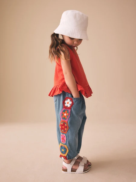Denim Crochet - Embroidered Barrel Jeans (3mths-7yrs)