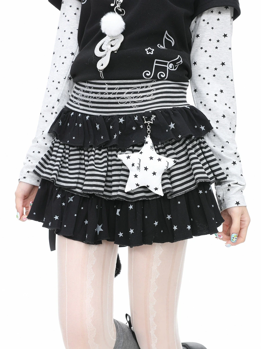 Y2K Star Stripe Puff Skirt - Languid Park | Land Decora