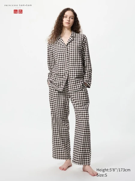 Pyjama en flanelle (Vichy, Manches Longues) pour Femme | UNIQLO FR