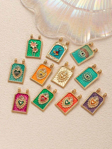 1 pièce Pendentif carré de style bohème, Pendentif charm en forme de cœur, Pendentif fleur et oiseau, Convient pour la bijouterie DIY pour femmes | Mode en ligne | SHEIN FRANCE
