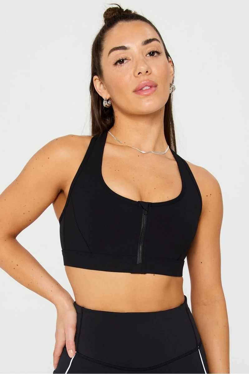 Brassière de sport à impact moyen avec fermeture éclair à l’avant Essential