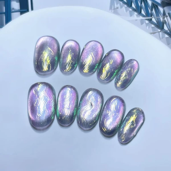 Ongles à presser fait main "Œil de chat" Aurore, Nymphéas de Monet, Fantaisie