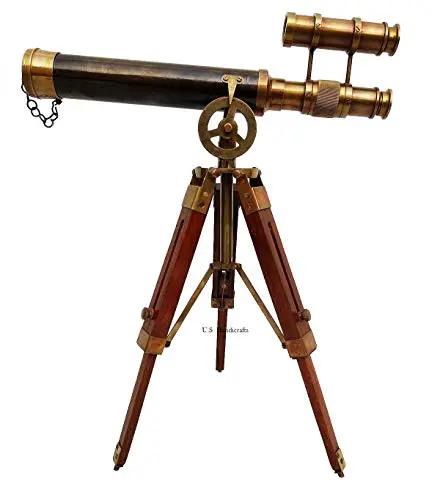 Double Barel Victorian London (1915) Télescope sur trépied en laiton antique 35,6 cm Décoration d'intérieur