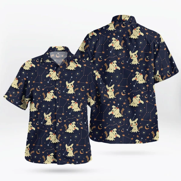 Mimikyu Night Sky Hawaiian Shirt – Pokemon Inspired Starry Aloha Style - Tropi Hawaiian Shirts