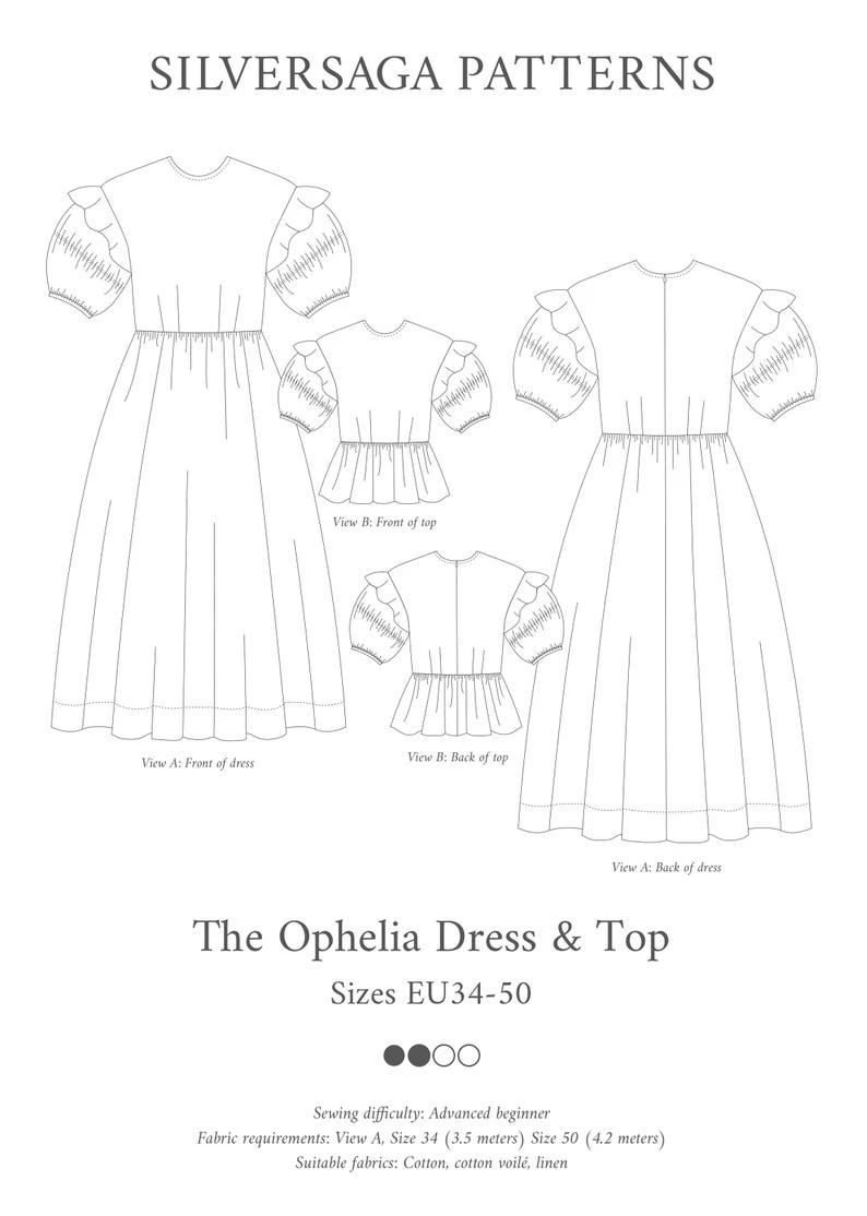 Ophelia dress and top PDF sewing pattern | EU34-50 | Advanced beginner