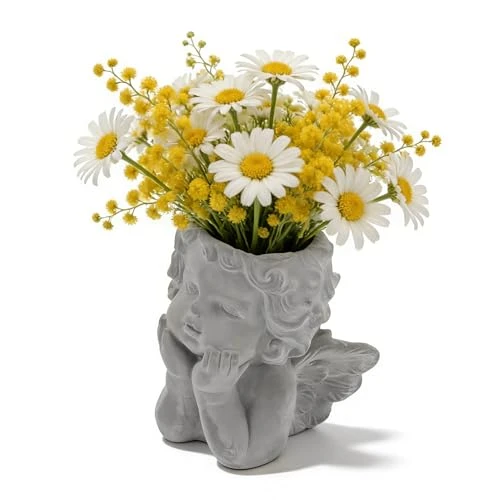 HERCHR Pot De Plante, Tête d'ange Surface Plate Porte-Fleur Vase Ange Vase Ciment Ange Pot De Fleur Ornement De Bureau pour Salon Jardin