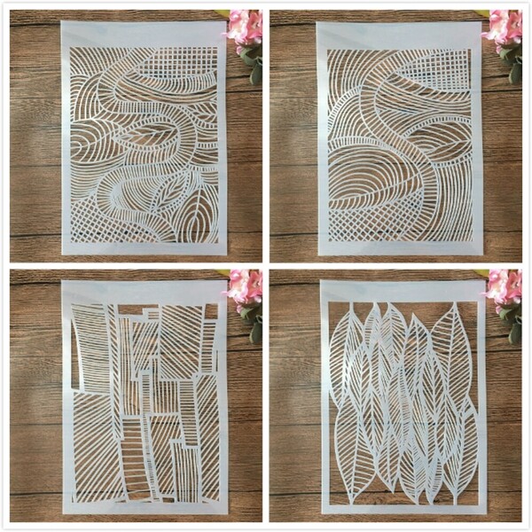 Feuilles de géométrie ajouré A4 29cm, 4 pièces, pochoirs de bricolage, pour peinture murale, Scrapbook, coloration, gaufrage, modèle décoratif d'album