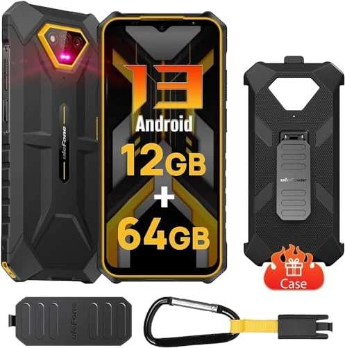 Ulefone Armor X13 Téléphone Portable Incassable Android 13, 12Go+64Go, 6320mAh Batterie, 8-Core, 50MP+24MP Nocturne Vision, 6,52" HD+, Smartphone Incassable 4G Dual SIM/Face ID/GPS/NFC/2Ans Garantie