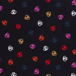 Tissu popeline de coton noir petites têtes de mort colorées Dashwood Studio