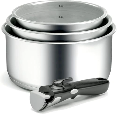 Backen 191199, Set de Casseroles 16,18,20cm, Inox, 4 Pièces, Tous Feux dont Induction, 1poignée amovible, Empilable, Compatible lave-vaisselle, Polyvalence, Gain de place, Garantie 5 ans.