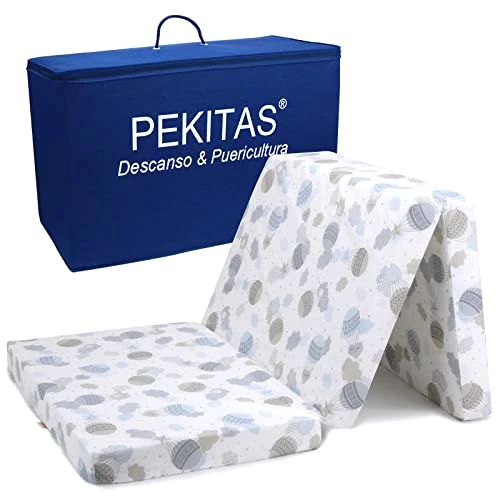 PEKITAS Matelas Lit Parapluie 60x120 cm Pliable Epais épaisseur 6 cm Inclut Sac De Transport Housse Lavable Bébé Baby Matelas Pliant De Voyage Berceau Respirant Imprimé Ballon Vert