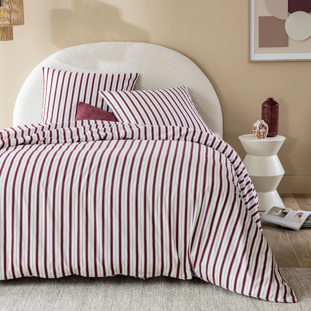 Parure de lit flanelle coton à rayures