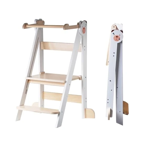 Buddy Baby Xplora - Tour d'apprentissage et tour d'aide dans la cuisine - 2 en 1 - Pliable et avec 2 hauteurs - Marches pour enfants avec montage facile