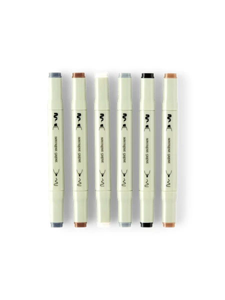 Marqueurs d’artiste | Doubles pointes. Lot de 6. | Multi