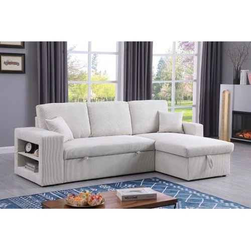 Canapé Dangle En Velours Côtelé Convertible/réversible axel - 3 Places - Beige