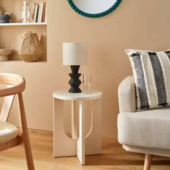 Lampe de table -40cm-base en acier céramique noir abj beige