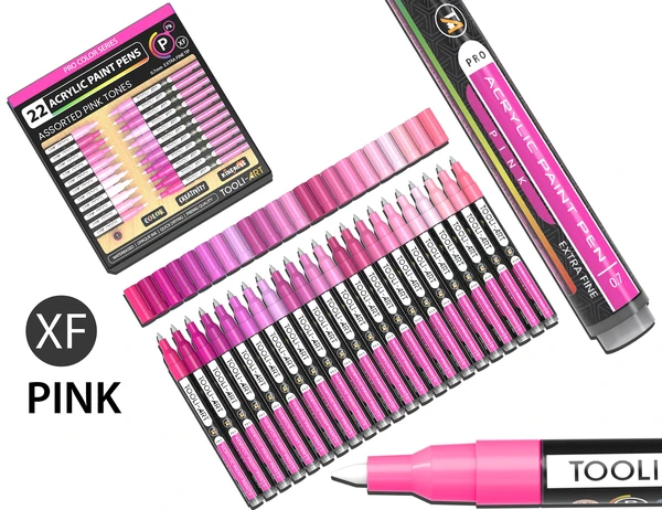 Acrylic Paint Pens 22 Assorted Pink Pro Series Markers Set (0.7mm EXTRA FINE)
