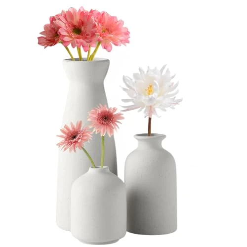 Umllpet Vase en Céramique, Lot de 3 Vases en Céramique Blanc, Vases Decoratif pour La Décoration Moderne Rustique Salon, Le Mariage, Table,Bureau et Chambre à Coucher pour Pampas Fleurs,Fleurs séchées