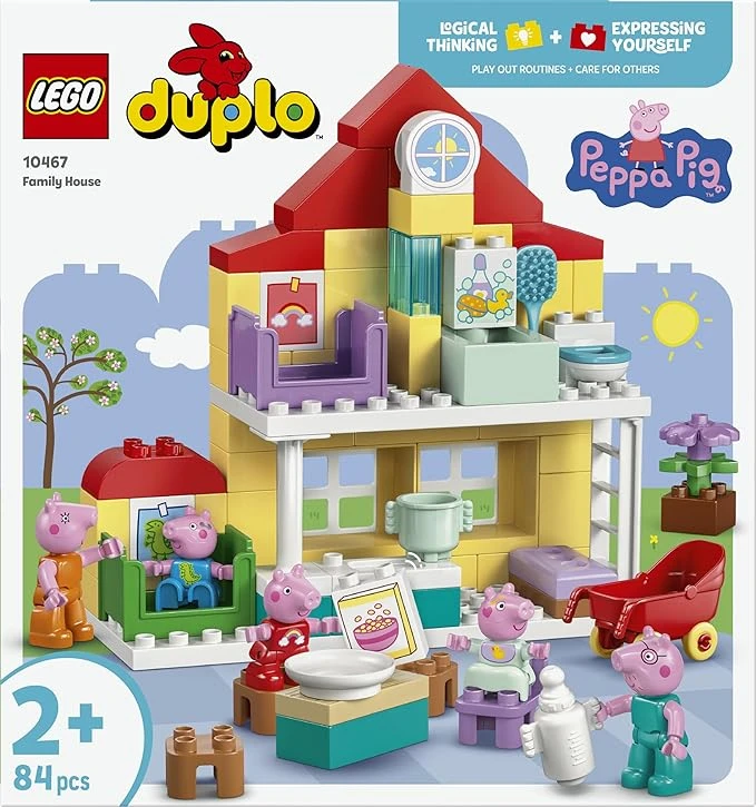 LEGO Duplo Peppa Pig La Maison Familiale - Jeu Éducatif pour Enfant en Bas Âge - Set Montessori - Motricité - 5 Figurines & Accessoires de Maison de Poupée - Cadeau pour Fille ou Garçon 2 Ans 10467