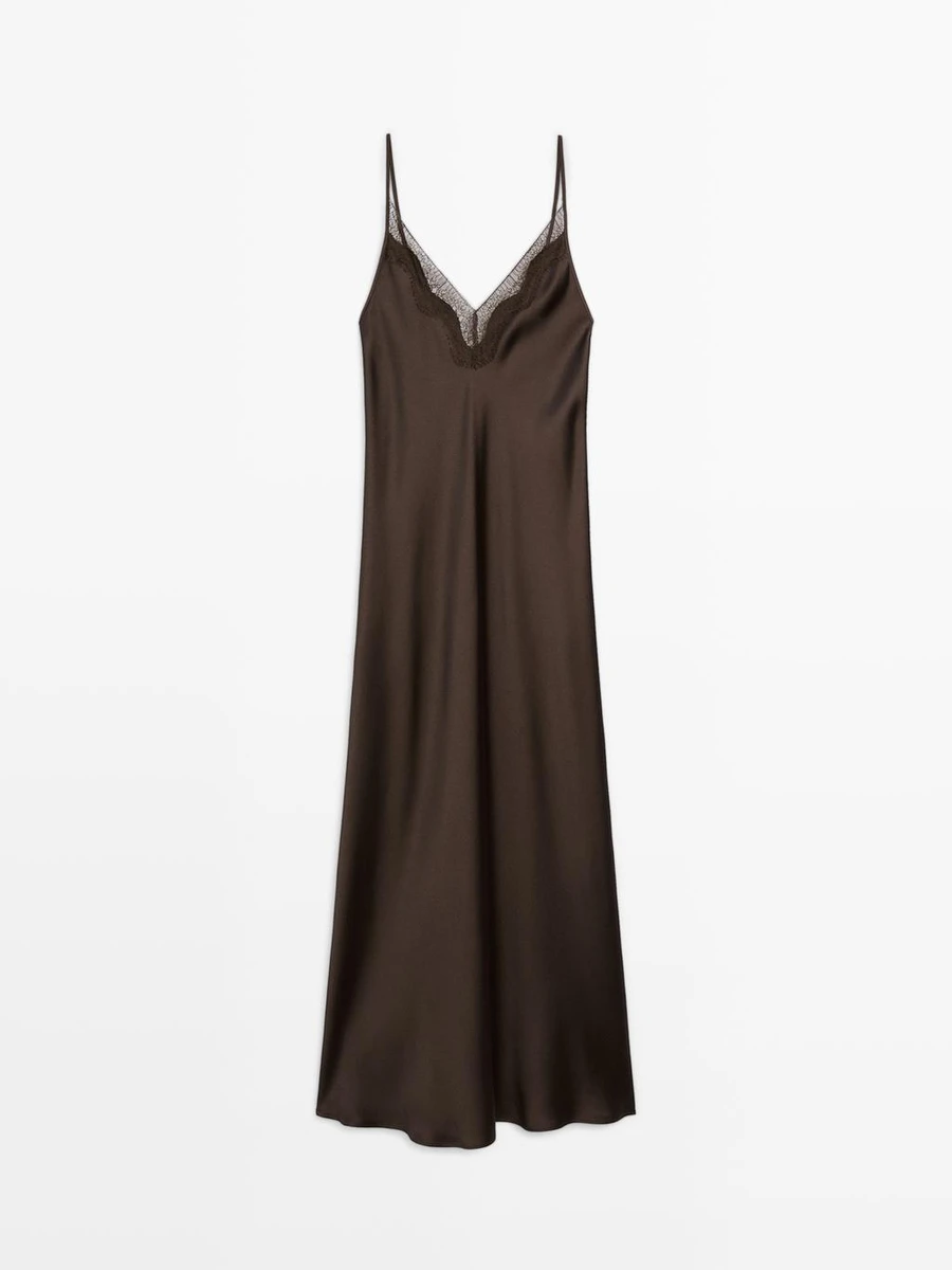 Robe longue nuisette · Chocolat · Casquettes Et Chapeaux | Massimo Dutti