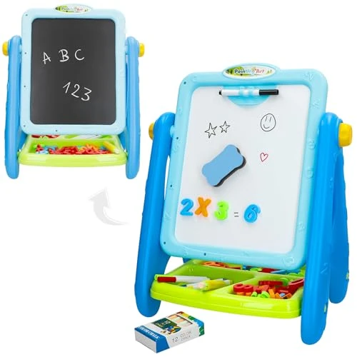 ColorBaby 47987 Good Idea Tableau magnétique pour enfant 2 en 1, 36 x 26 x 42 cm, craies, marqueurs, lettres et chiffres, porte-craie et effaceur, cadeau pour fille de 3 ans, tableaux noirs pour