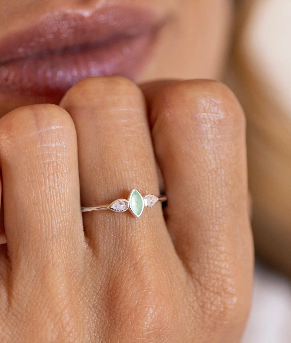 Bague fine Pierre de Lune et Aventurine Argent 925