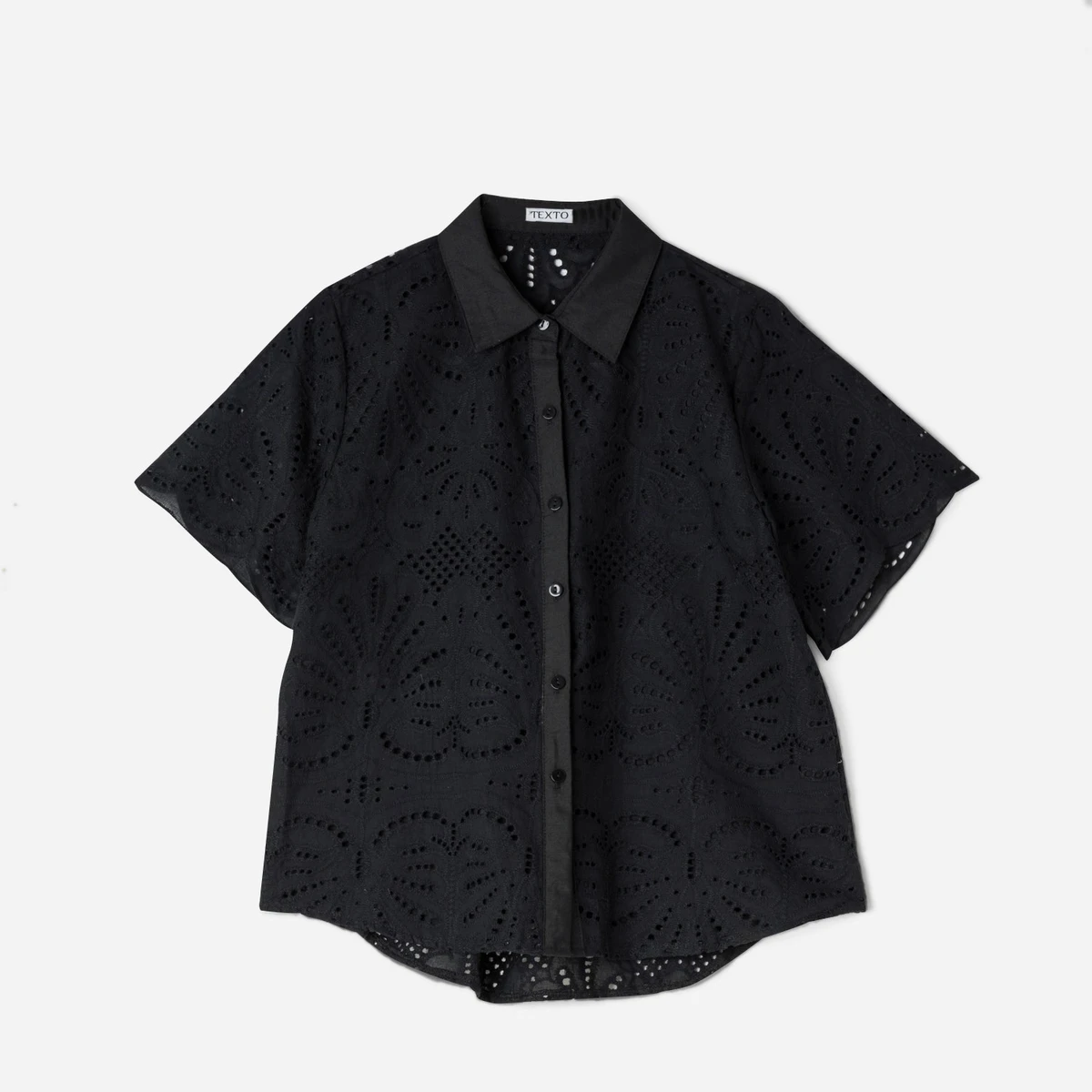 Chemise TEXTO noire broderie anglaise