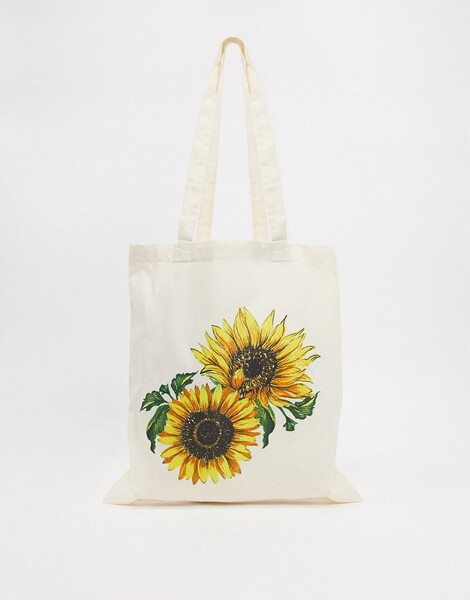 ASOS DESIGN - Sac cabas en toile avec imprimé tournesol-Blanc