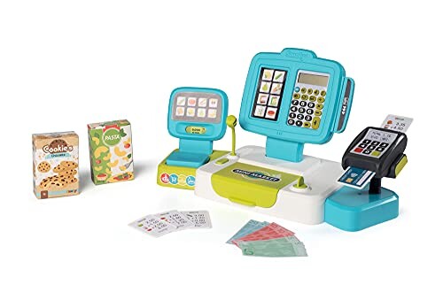 Smoby - Grande Caisse Enregistreuse - 30 Accessoires - Balance Mécanique - Vraie Calculatrice + Scanner Son et Lumière - 350110