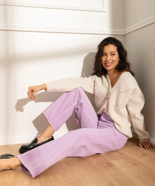 Jean wide legs taille haute coloré femme