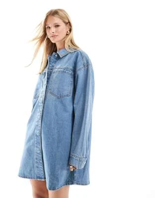 ASOS DESIGN - Robe chemise courte en jean - Bleu délavé moyen | ASOS
