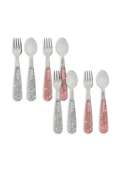 Lot de 8 couverts pailletés - sparkling blush/sparkling blue