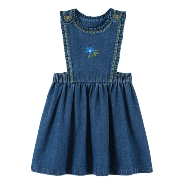 Robe Tablier Brodée Denim | Bleu