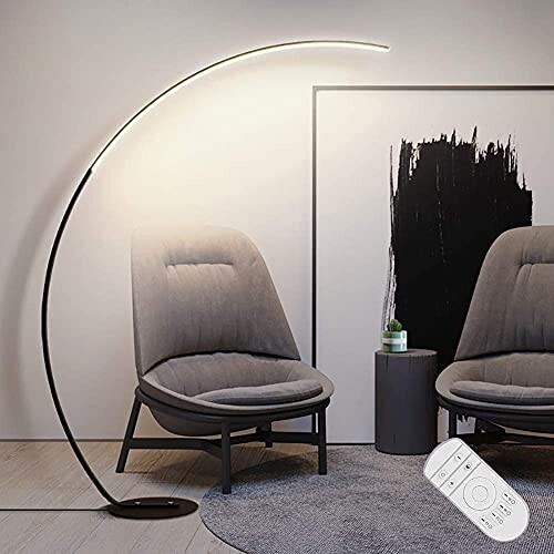 Lampadaire à Arc LED Salon, Lampadaire sur Pied LED 25W Dimmable avec Télécommande, Lampe de Stand Design Arche Moderne, Lampe arceau, Lampe Courbée, pour Salon, Chambre, Bureau, Noir, H:170cm