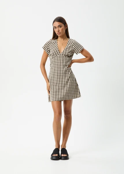 AFENDS Womens Gambet Check - Tea Dress - Black / Sand