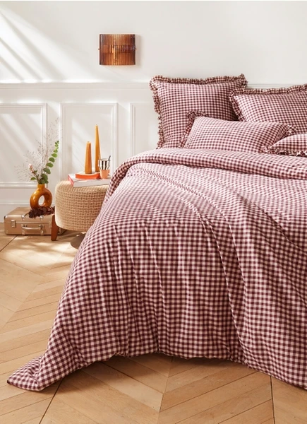 HOUSSE DE COUETTE À CARREAUX VICHY GRENAT
