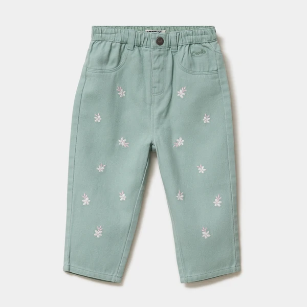 Pantalon ample brodé coton vert pastel bébé fille
