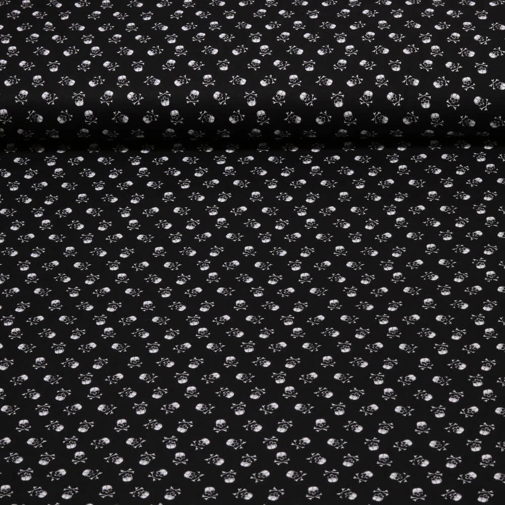 Coton tissu en coton - Crânes Noir blanc