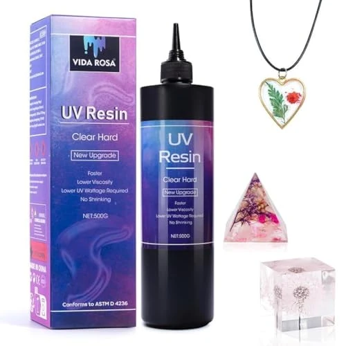 500g UV Résine Transparent Type Dur Nouvelle Formule Rapide Durcissement Ultraviolet Solaire Résine Époxy Colle pour Moules/Bijoux Pendentifs Boucles D'oreilles Bracelets Fabrication Artisanat DIY