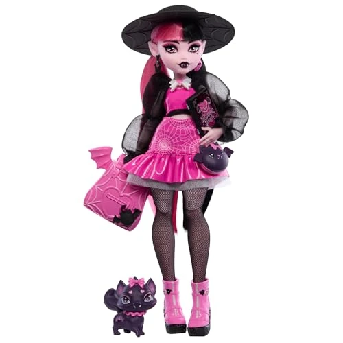 Monster High Poupée Articulée Draculaura avec Animal Chat-Chauve-Souris, Count Fabulous, Accessoires Effrayants Inclus, À Collectionner, Jouet Enfant, A Partir De 4 Ans, HRP64