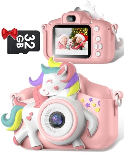 Gofunly Appareil Photo Enfant, 2.0 Pouces Appareil Photo Numérique Rechargeable, HD 1080P Caméra Vidéo Selfie 32GB Carte, Camera Fille de 3-12 Ans Cadeaux de Noël/Anniversaire