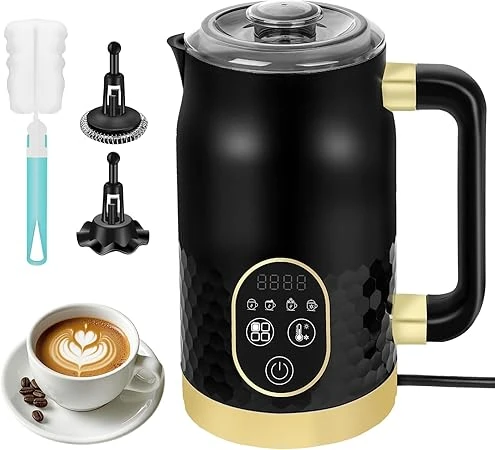 Mousseur à lait électrique - 4 en 1 - Mousseur à lait pour chocolat chaud avec contrôle de la température - Mousseur à lait automatique pour mousse chaude et froide avec 2 fouets pour cappuccino